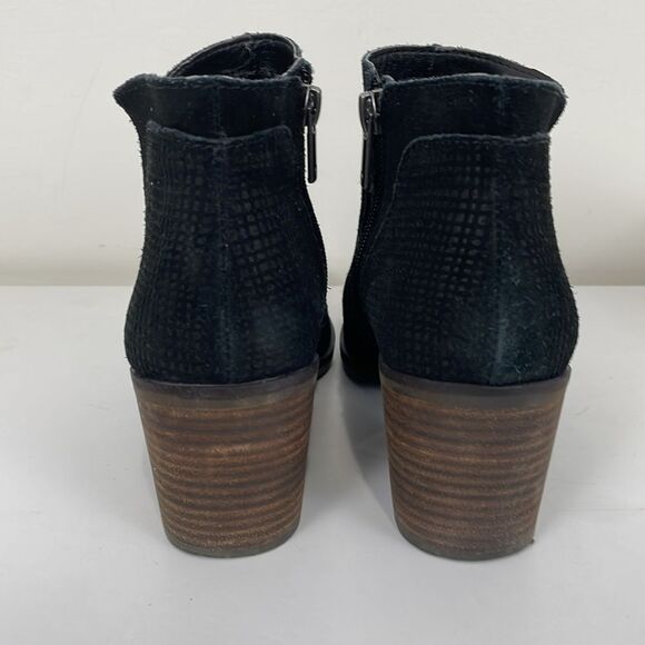 Lucky Brand Women's 7.5 Ankle Boots Black Grained Suede Wood Block Heel Casual - Picture 4 of 8